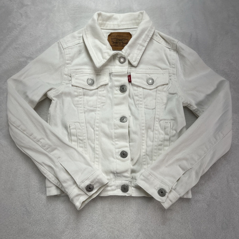 Levis Denim Trucker‎ Jacket Kids Small 8-10Y Off White Jean Western Normcore